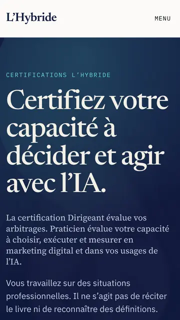 Capture d’écran de Certification L’Hybride sur mobile